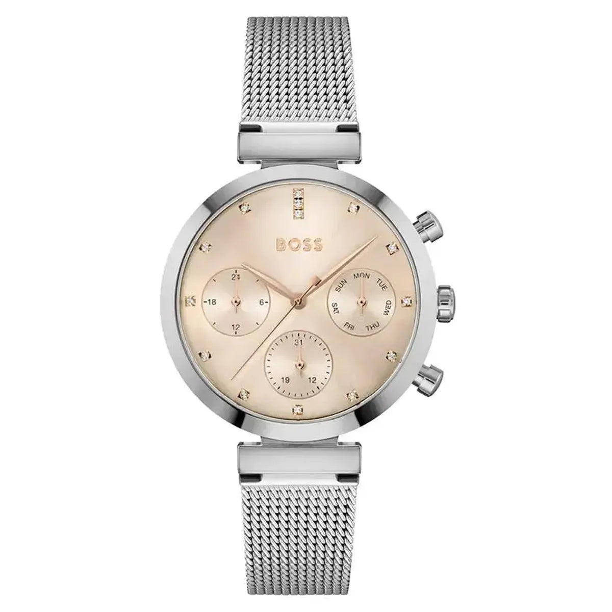 Hugo Boss 1502625 Flawless Pink Dial Silver Mesh Bracelet Watch for Women Hugo Boss