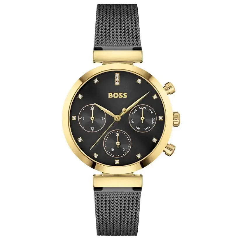 Hugo Boss 1502627 Flawless Black Dial Black Mesh Bracelet Watch for Women Hugo Boss