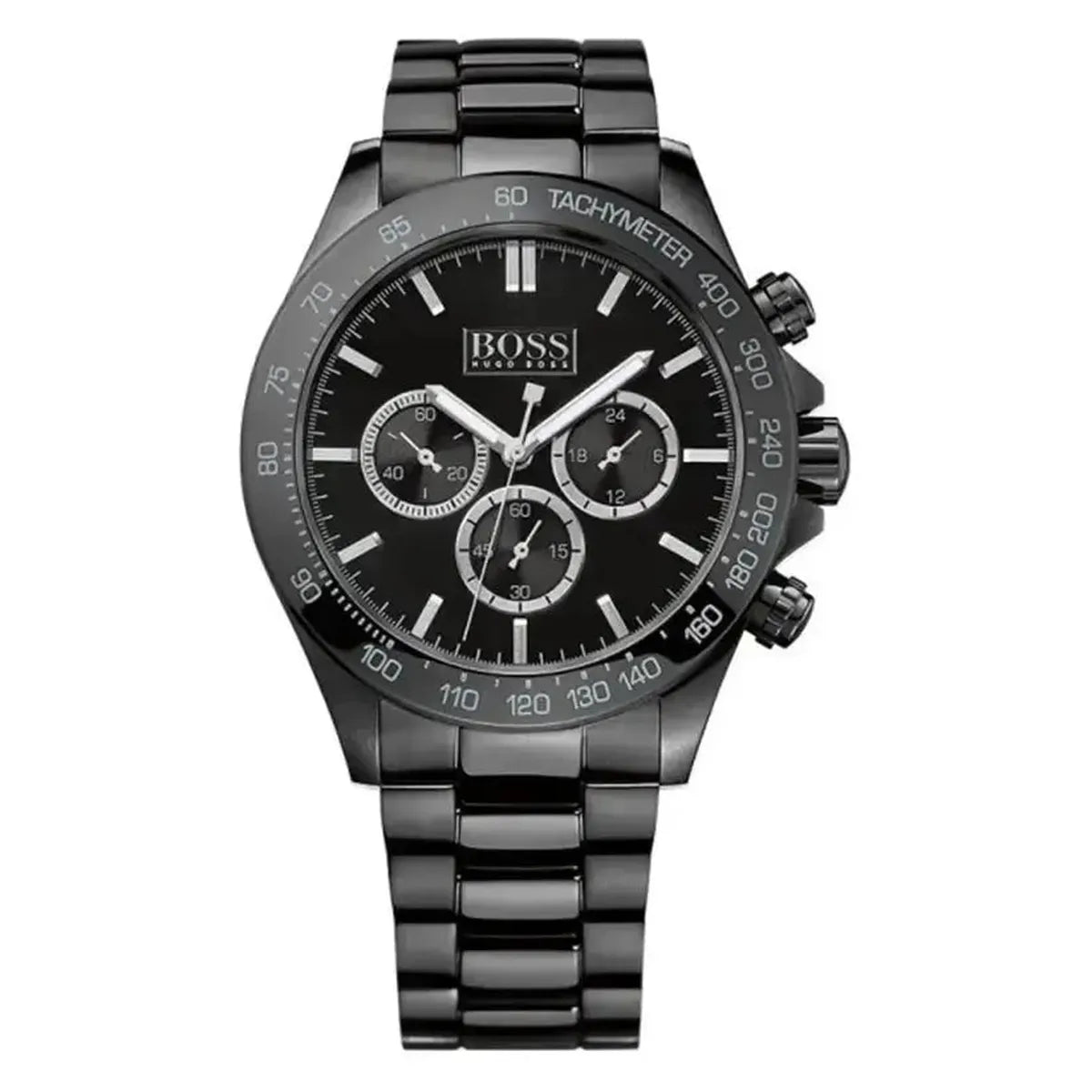 Hugo Boss 1512961 Ikon Chronograph Black Dial Black Steel Strap Watch for Men Hugo Boss