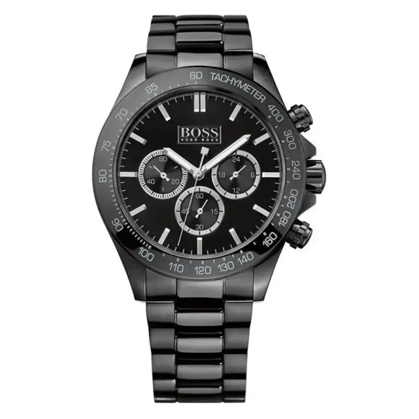 Hugo Boss 1512961 Ikon Chronograph Black Dial Black Steel Strap Watch for Men Hugo Boss