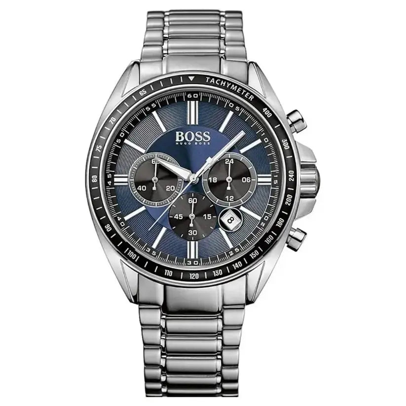 Hugo Boss 1513081 Chronograph Driver Blue Dial Silver Steel Strap Watch for Men Hugo Boss