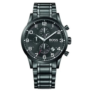 Hugo Boss 1513180 Chronograph Black Dial Black Steel Strap Watch for Men Hugo Boss