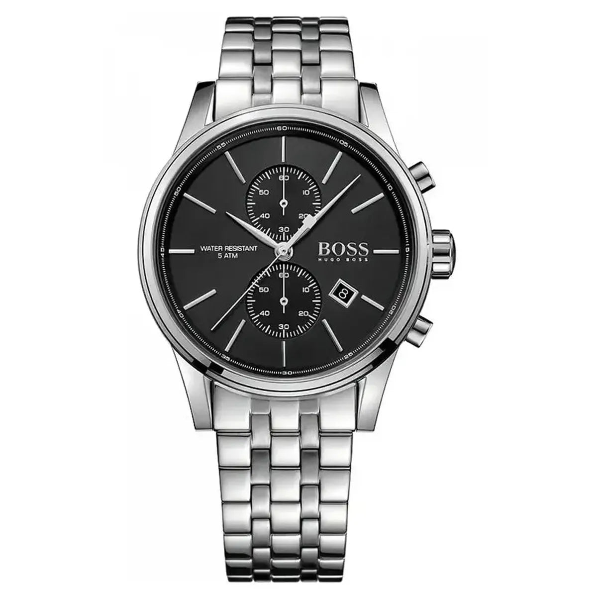 Hugo Boss 1513383 Jet Black Dial Silver Steel Strap Watch for Men Hugo Boss