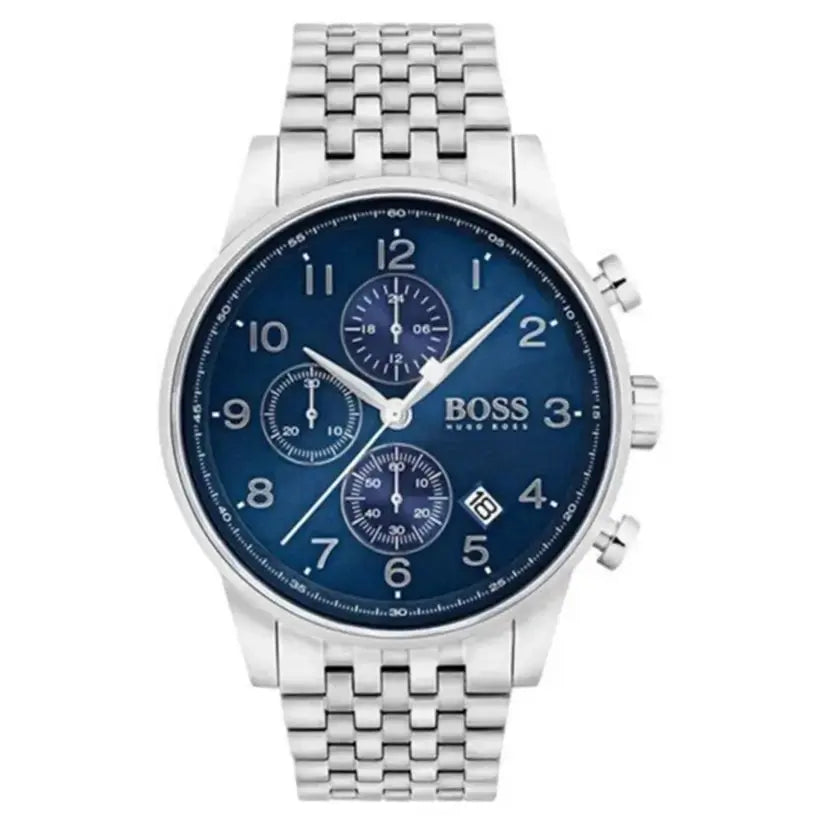 Hugo Boss 1513498 Navigator Chronograph Blue Dial Silver Steel Strap Watch for Men Hugo Boss