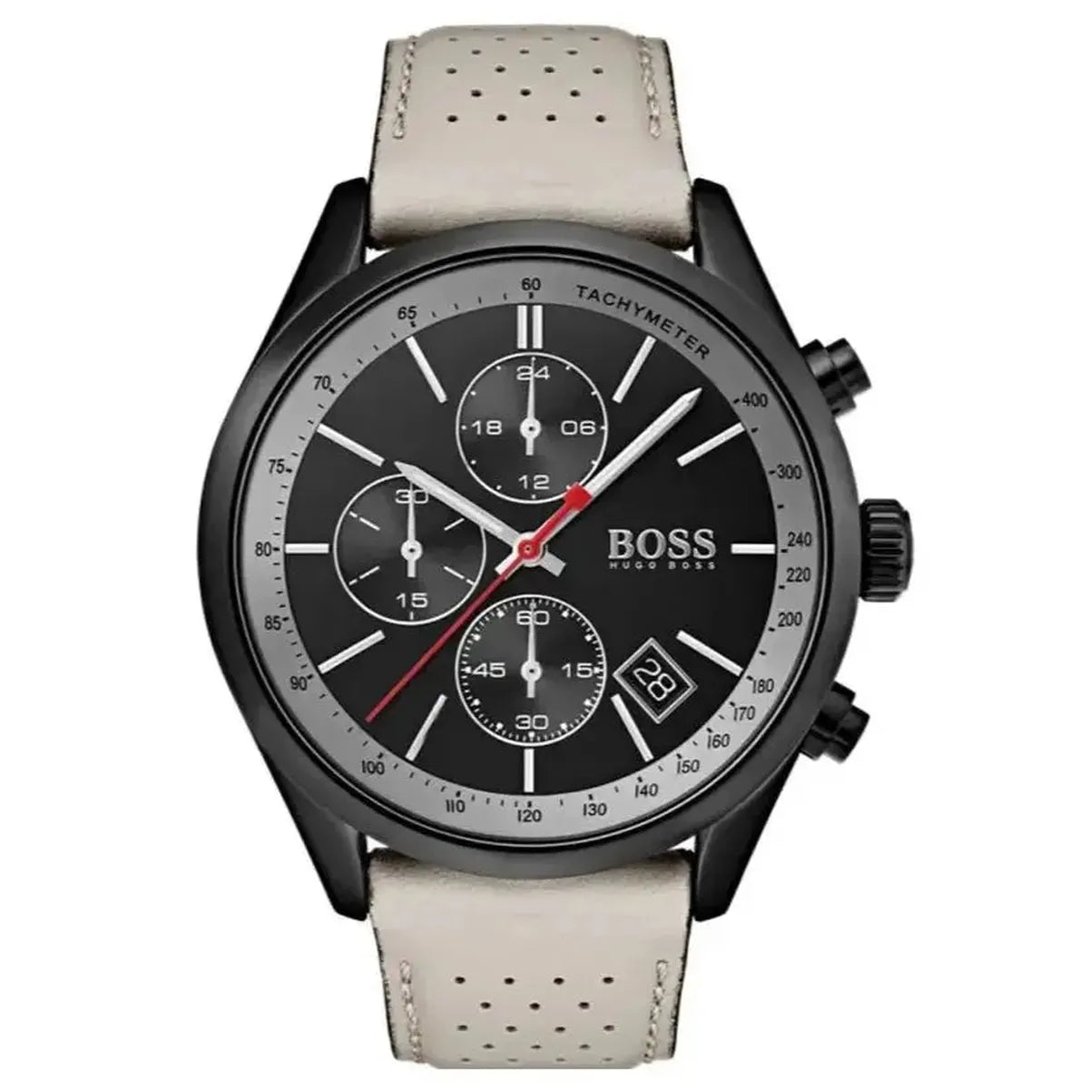 Hugo Boss 1513562 Grand Prix Chronograph Black Dial Grey Leather Strap Watch for Men Hugo Boss
