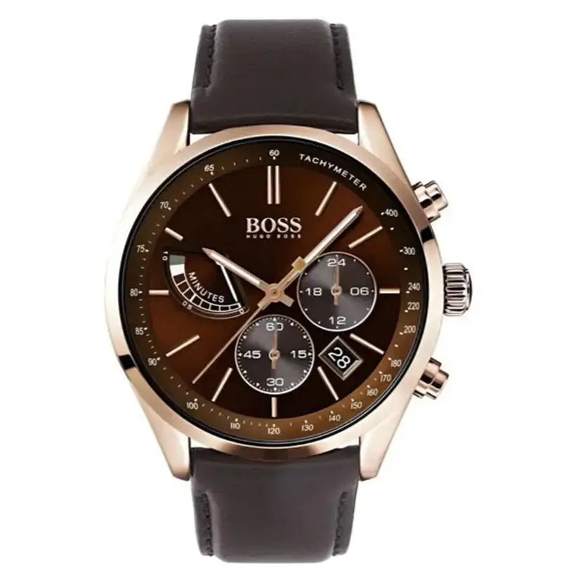 Hugo Boss 1513605 Grand Prix Brown Dial Brown Leather Strap Watch for Men Hugo Boss