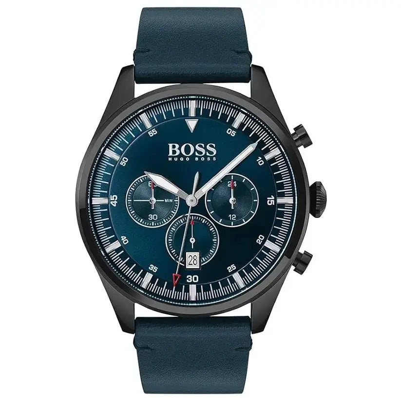 Hugo Boss 1513711 Pioneer Quartz Blue Dial Blue Leather Strap Watch For Men Hugo Boss