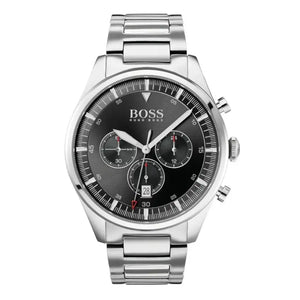 Hugo Boss 1513712 Pioneer Black Dial Silver Steel Strap Watch for Men Hugo Boss