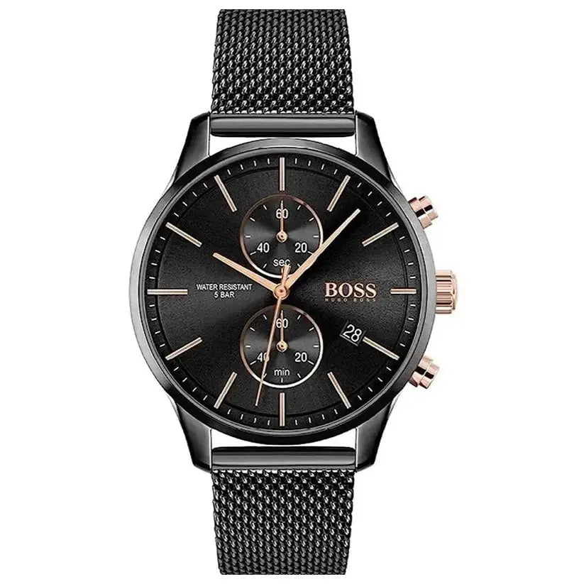 Hugo Boss 1513769 Associate Black Dial Black Mesh Bracelet Watch for Men Hugo Boss