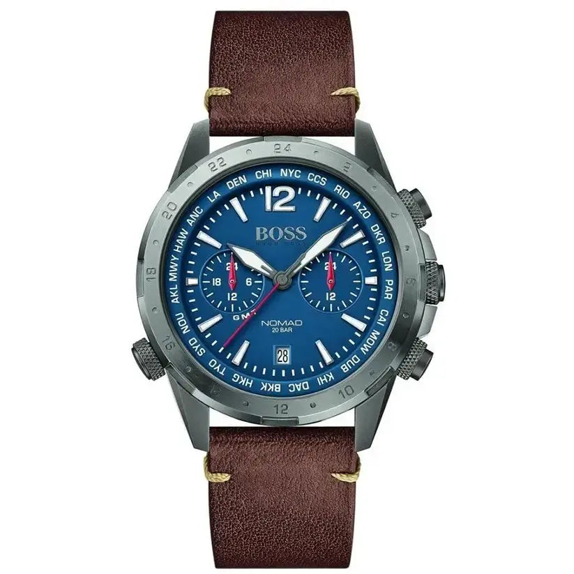Hugo Boss 1513773 Nomad Blue Dial Brown Leather Strap Watch for Men Hugo Boss