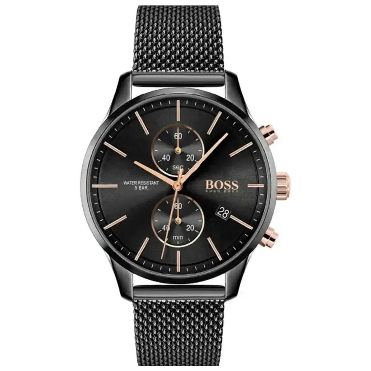 Hugo Boss 1513811 Associate Black Dial Black Mesh Bracelet Watch for Men Hugo Boss