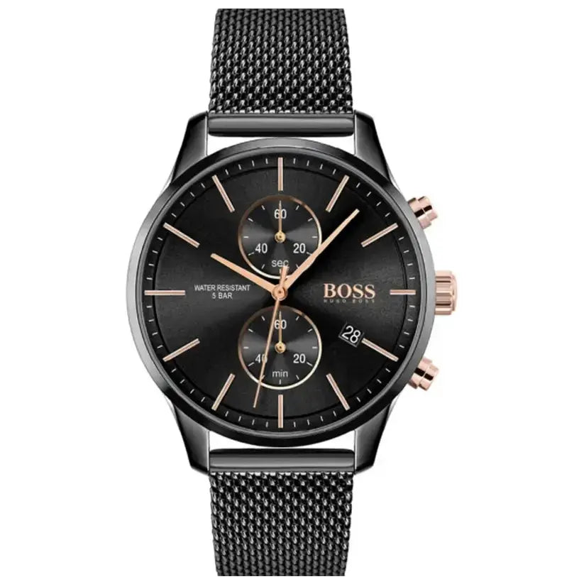 Hugo Boss 1513811 Associate Black Dial Black Mesh Bracelet Watch for Men Hugo Boss
