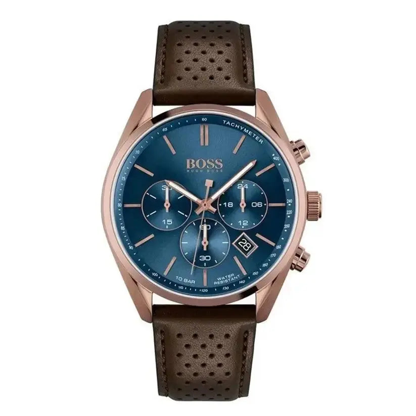 Hugo Boss 1513817 Champion Blue Dial Brown Leather Strap Watch for Men Hugo Boss