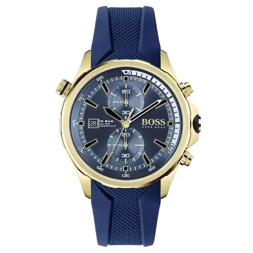 Hugo Boss 1513822 Globetrotter Blue Dial Blue Silicone Strap Watch for Men Hugo Boss
