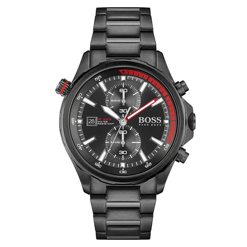 Hugo Boss 1513825 Globetrotter Black Dial Black Steel Strap Watch for Men Hugo Boss