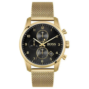 Hugo Boss 1513838 Skymaster Black Dial Gold Mesh Bracelet Watch for Men Hugo Boss