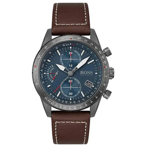 Hugo Boss 1513852 Pilot Edition Blue Dial Brown Leather Strap Watch for Men Hugo Boss