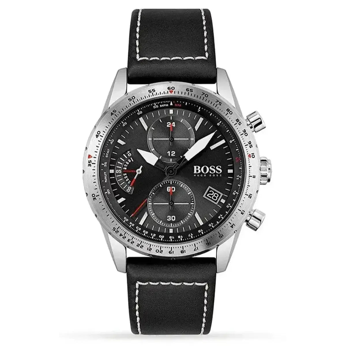 Hugo Boss 1513853 Pilot Edition Black Dial Black Leather Strap Watch for Men Hugo Boss