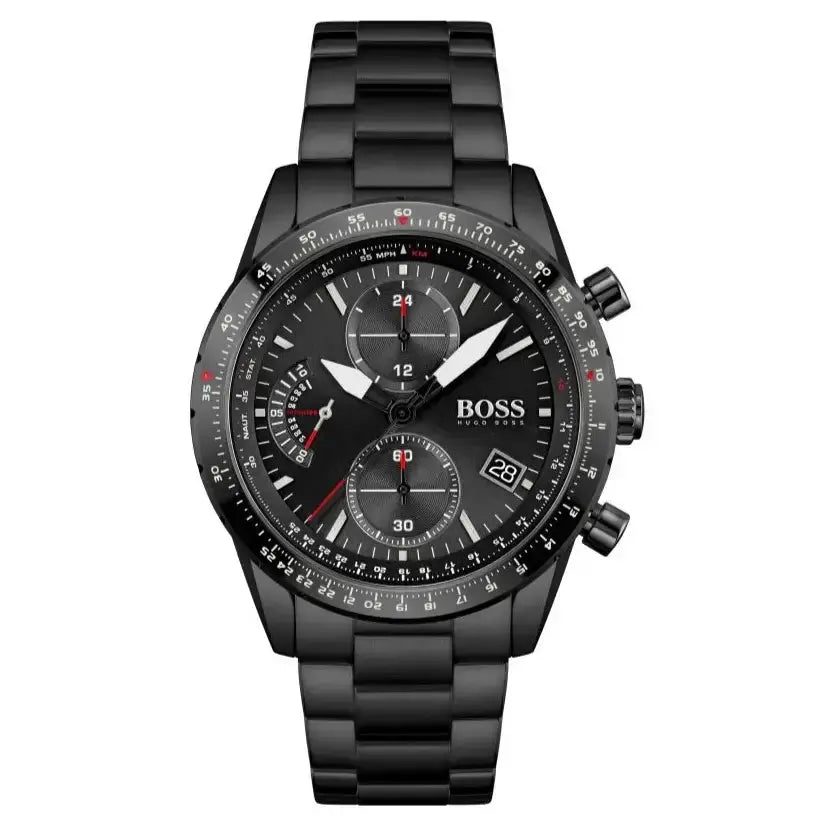 Hugo Boss 1513854 Pilot Edition Chronograph Black Dial Black Steel Strap Watch for Men Hugo Boss