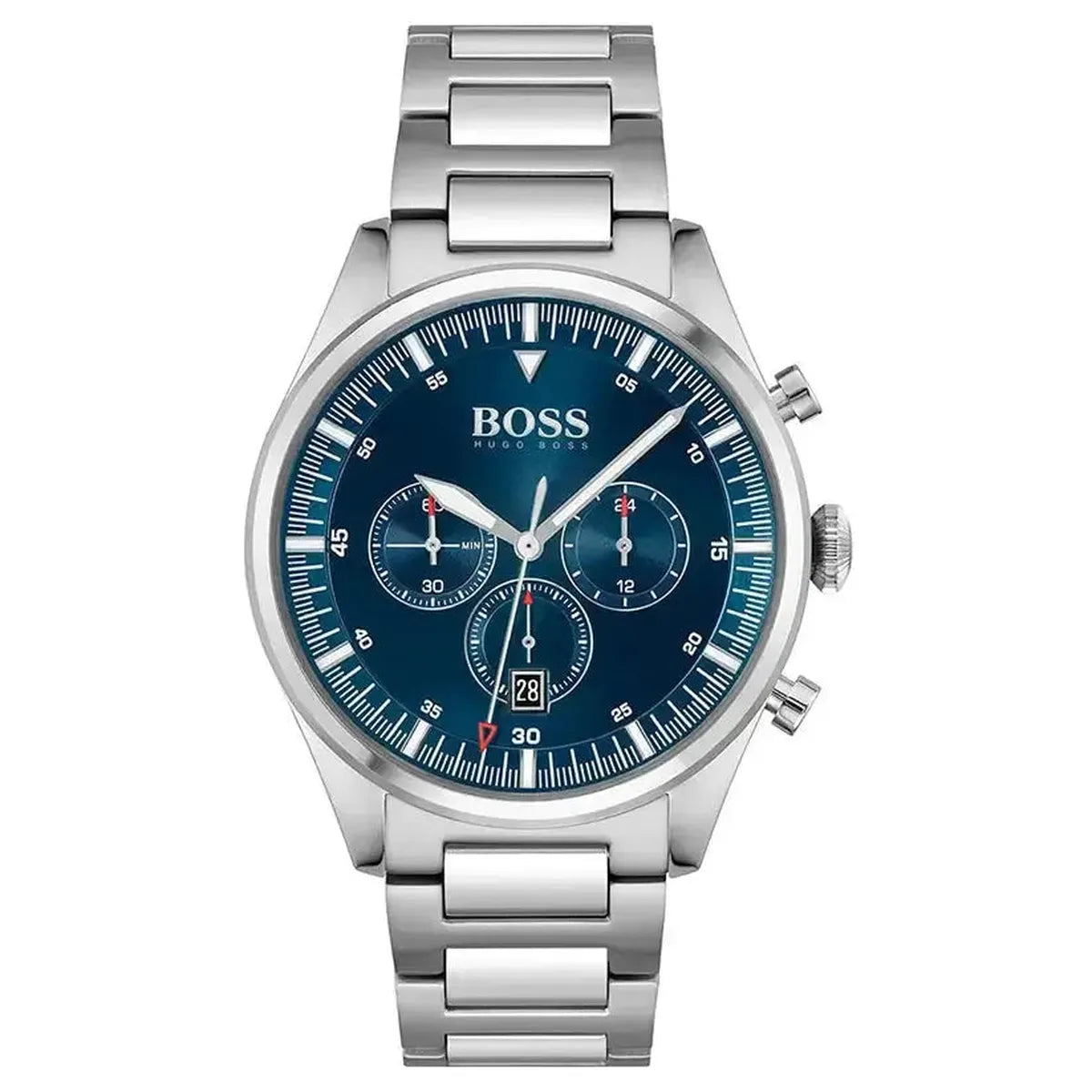 Hugo Boss 1513867 Pioneer Blue Dial Silver Steel Strap Watch for Men Hugo Boss