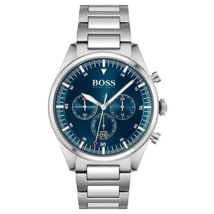 Hugo Boss 1513867 Pioneer Blue Dial Silver Steel Strap Watch for Men Hugo Boss
