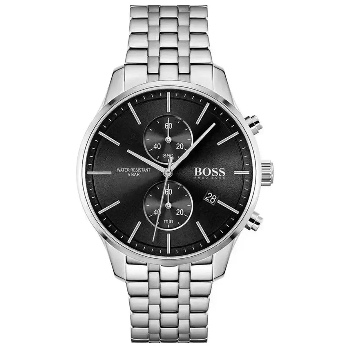 Hugo Boss 1513869 Associate Black Dial Silver Steel Strap Watch for Men Hugo Boss