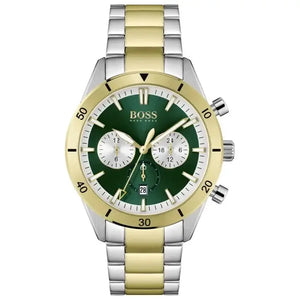 Hugo Boss 1513872 Santiago Green Dial Two Tone Steel Strap Watch for Men Hugo Boss