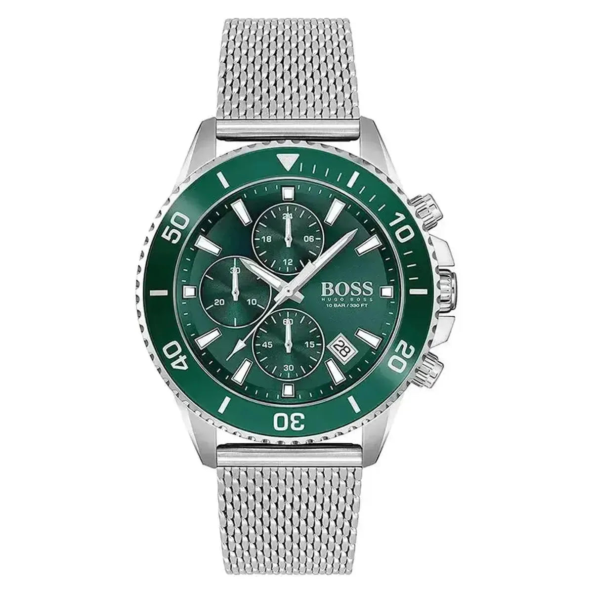 Hugo Boss 1513905 Admiral Green Dial Silver Mesh Bracelet Watch for Men Hugo Boss