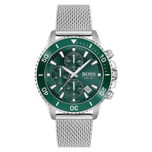Hugo Boss 1513905 Admiral Green Dial Silver Mesh Bracelet Watch for Men Hugo Boss