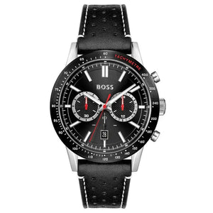 Hugo Boss 1513920 Allure Black Dial Black Leather Strap Watch for Men Hugo Boss