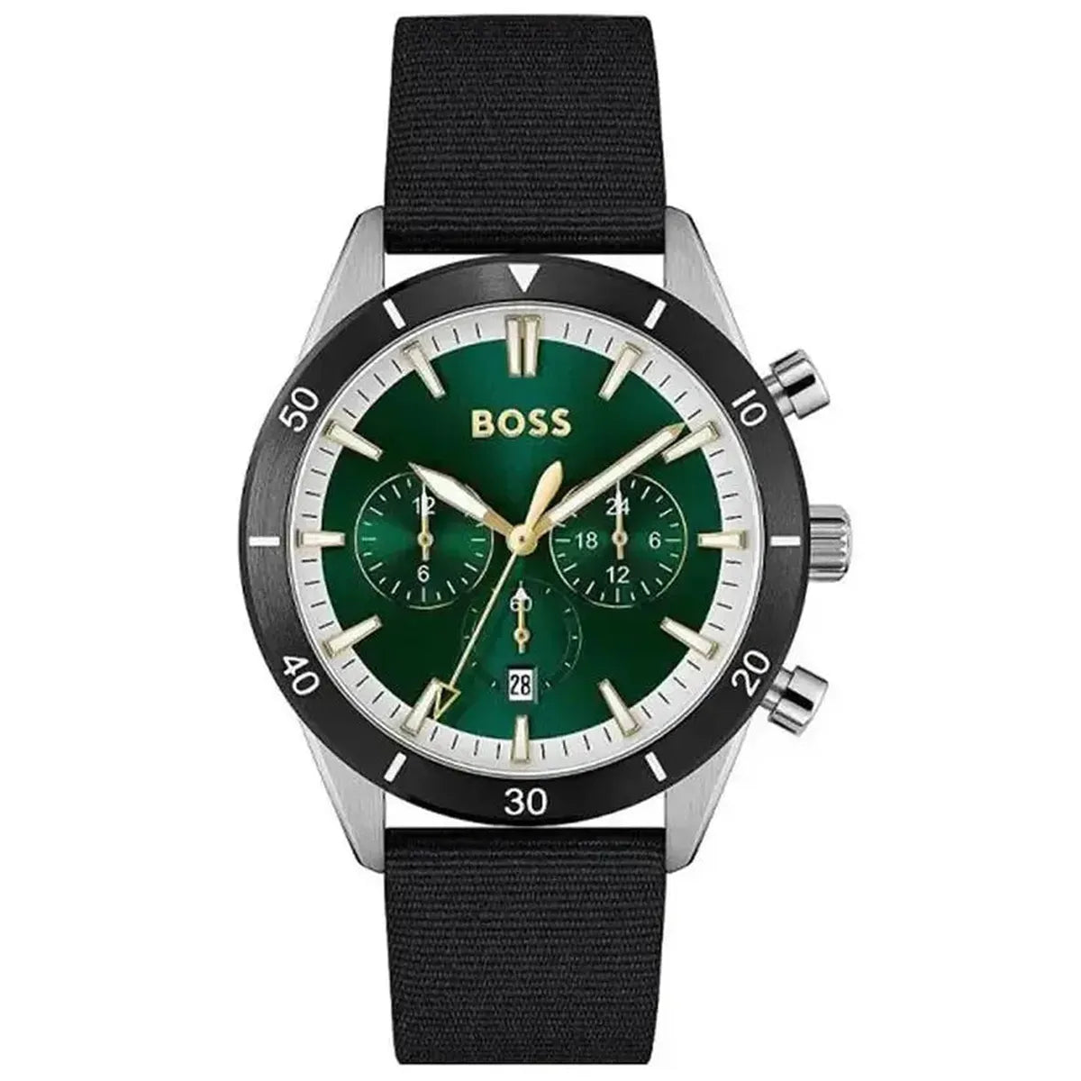 Hugo Boss 1513936 Santiago Green Dial Black Nylon Strap Watch for Men Hugo Boss