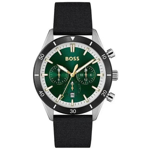 Hugo Boss 1513936 Santiago Green Dial Black Nylon Strap Watch for Men Hugo Boss