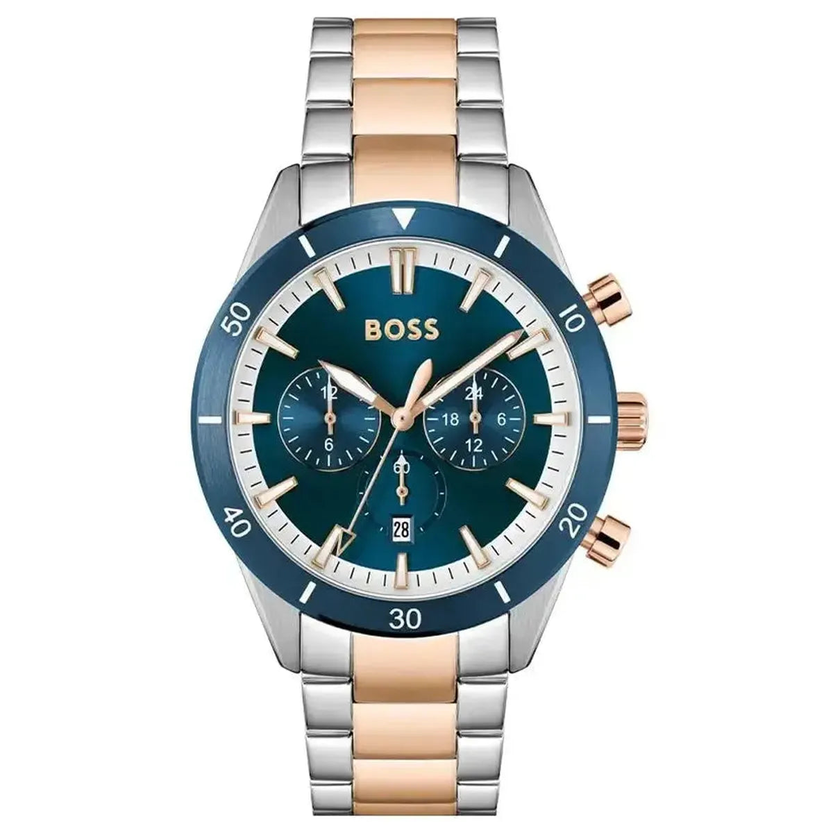 Hugo Boss 1513937 Santiago Blue Dial Two Tone Steel Strap Watch for Men Hugo Boss