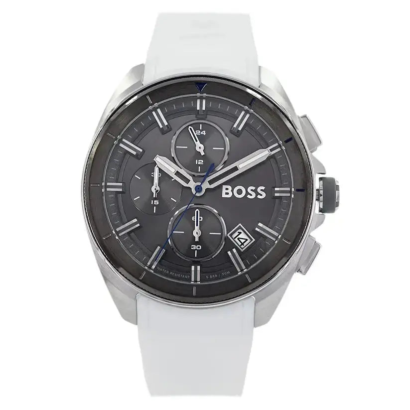 Hugo Boss 1513948 Volane Grey Dial White SIlicone Strap Watch for Men Hugo Boss