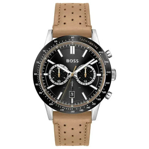 Hugo Boss 1513964 Allure Black Dial Brown Leather Strap Watch for Men Hugo Boss