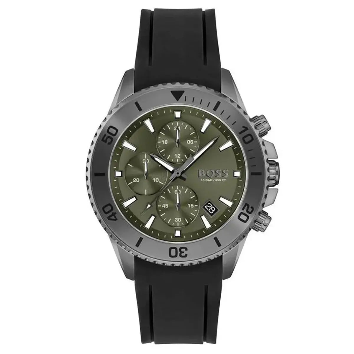 Hugo Boss 1513967 Admiral Green Dial Black Silicon Rubber Strap Watch for Men Hugo Boss