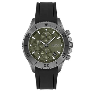 Hugo Boss 1513967 Admiral Green Dial Black Silicon Rubber Strap Watch for Men Hugo Boss