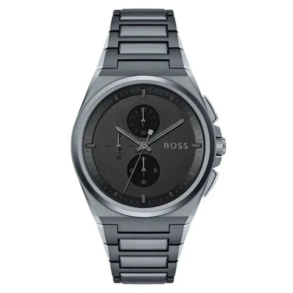 Hugo Boss 1513996 Steer Chronograph Quartz Grey Dial Grey Steel Strap Watch For Men Hugo Boss