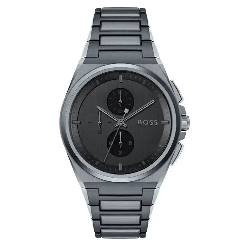 Hugo Boss 1513996 Steer Chronograph Quartz Grey Dial Grey Steel Strap Watch For Men Hugo Boss