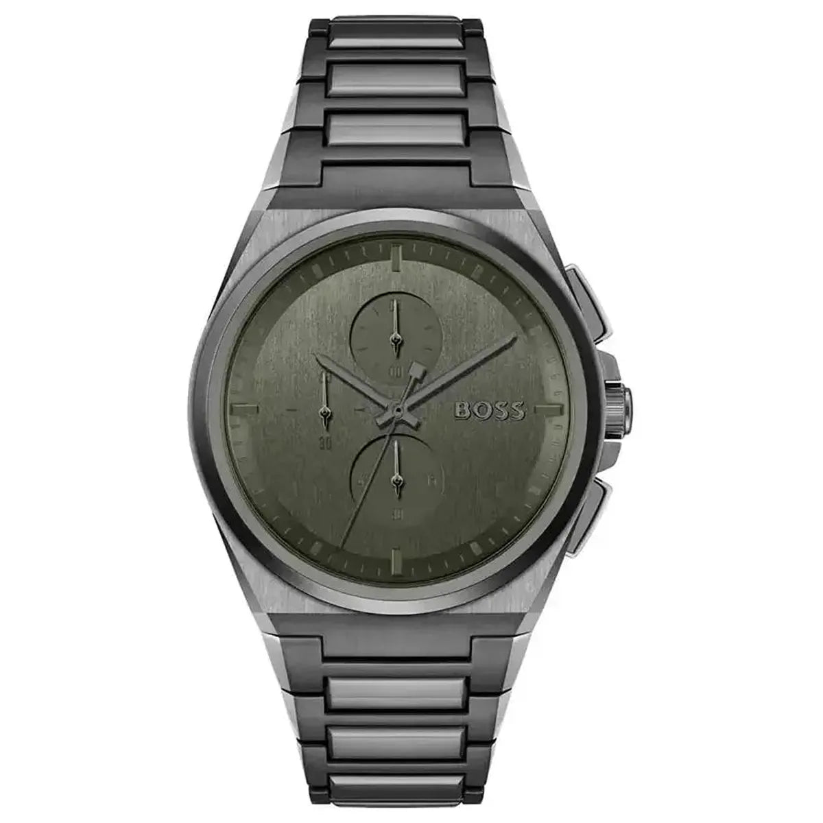 Hugo Boss 1514045 Steer Chronograph Grey Dial Grey Steel Strap Watch For Men Hugo Boss