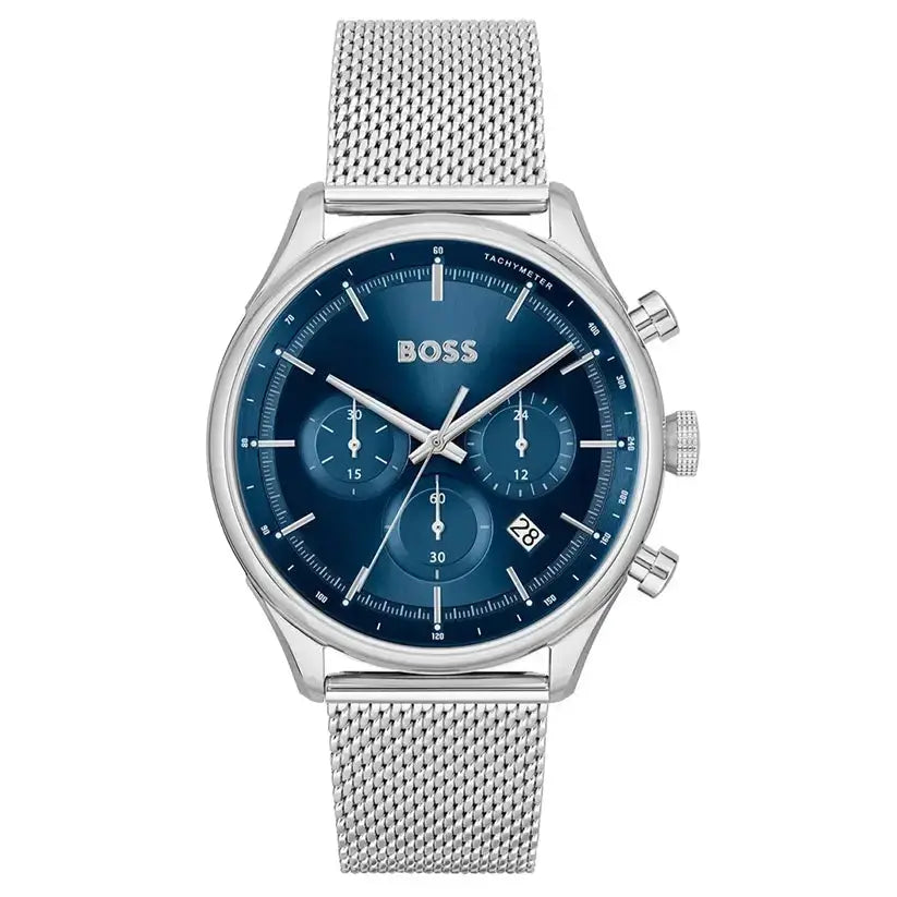 Hugo Boss 1514052 Gregor Chronograph Blue Dial Silver Mesh Bracelet Watch For Men Hugo Boss