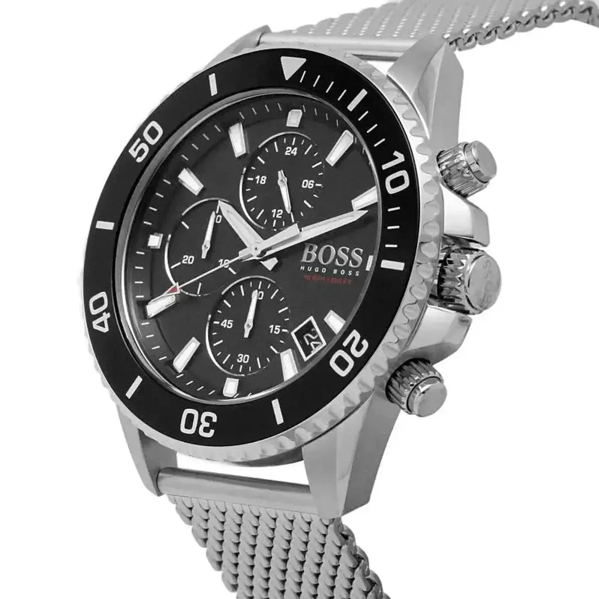 Hugo Boss 1513904 Admiral Black Dial Silver Mesh Bracelet Watch for Men Hugo Boss