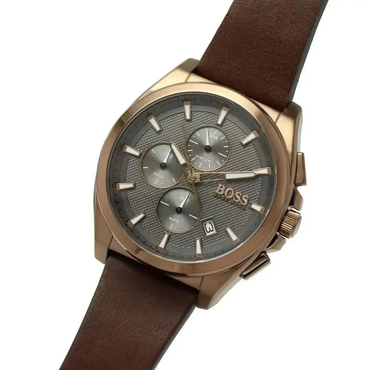 Hugo Boss 1513882 Grandmaster Grey Dial Brown Leather Strap Watch for Men Hugo Boss