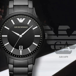Emporio Armani AR11079 Renato Quartz Black Dial Black Steel Strap Watch For Men Emporio Armani