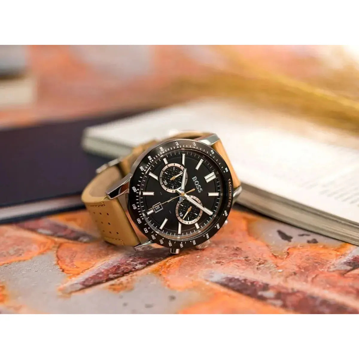 Hugo Boss 1513964 Allure Black Dial Brown Leather Strap Watch for Men Hugo Boss