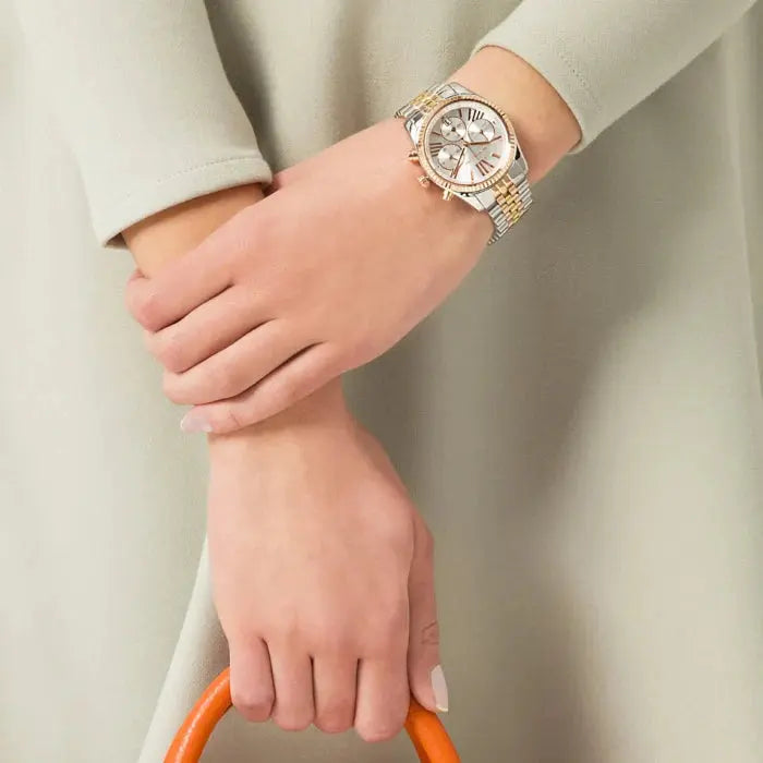 Michael Kors MK5735 Lexington Chronograph Silver Dial Two Tone Steel Strap Watch for Women Michael Kros