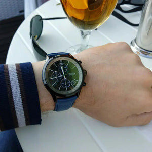 Hugo Boss 1513563 Grand Prix Chronograph Black Dial Blue Leather Strap Watch for Men Hugo Boss