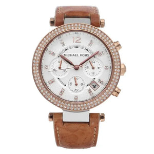 Michael Kors MK5633 Parker Chronograph White Dial Tan Leather Strap Watch for Women Michael Kros
