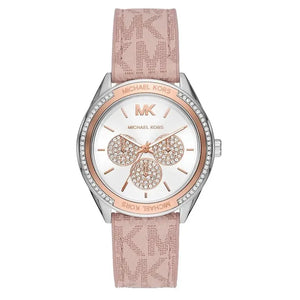 Michael Kors MK7206 Multifunction Silver Dial Pink Leather Strap Watch For Women Michael Kros