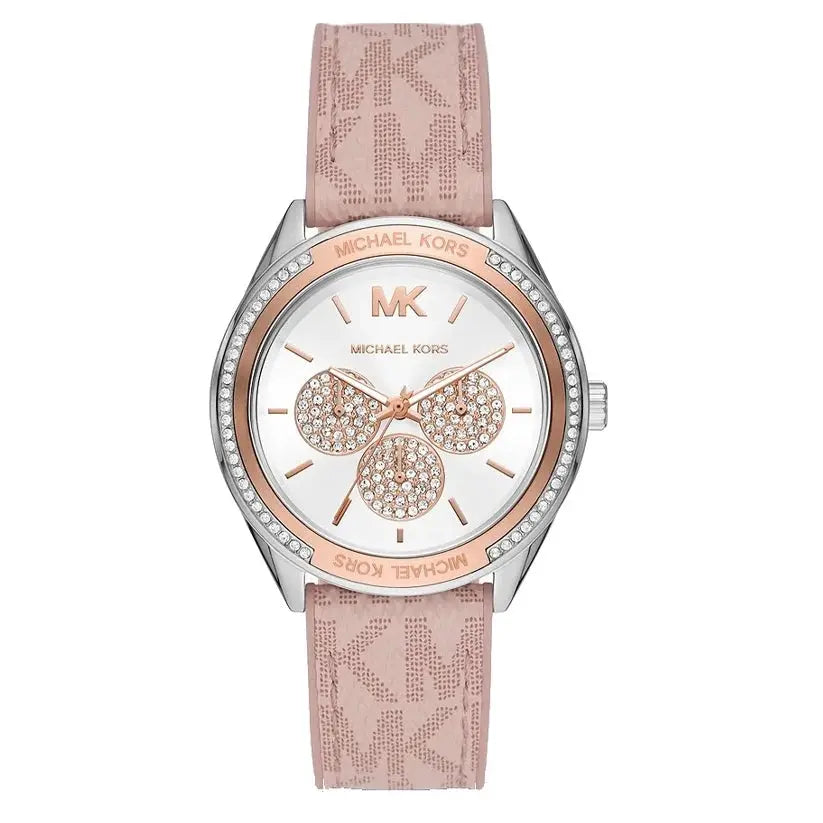 Michael Kors MK7206 Multifunction Silver Dial Pink Leather Strap Watch For Women Michael Kros